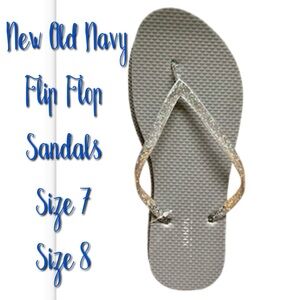 Flip Flop Sandals, Size 7, Size 8, Sparkle Thong, Silver, Old- Navy